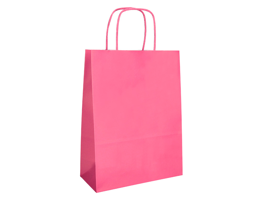 BOLSA PAPEL Q-CONNECT CELULOSA ROSA L CON ASA RETORCIDA 320X400X140 MM