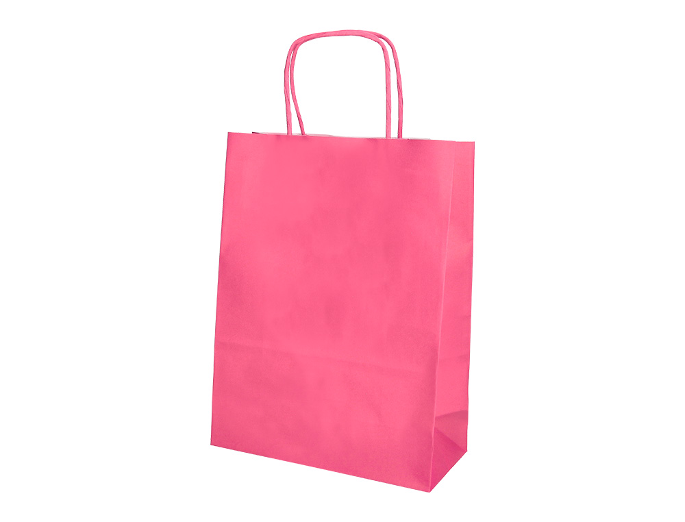BOLSA PAPEL Q-CONNECT CELULOSA ROSA L CON ASA RETORCIDA 320X400X140 MM