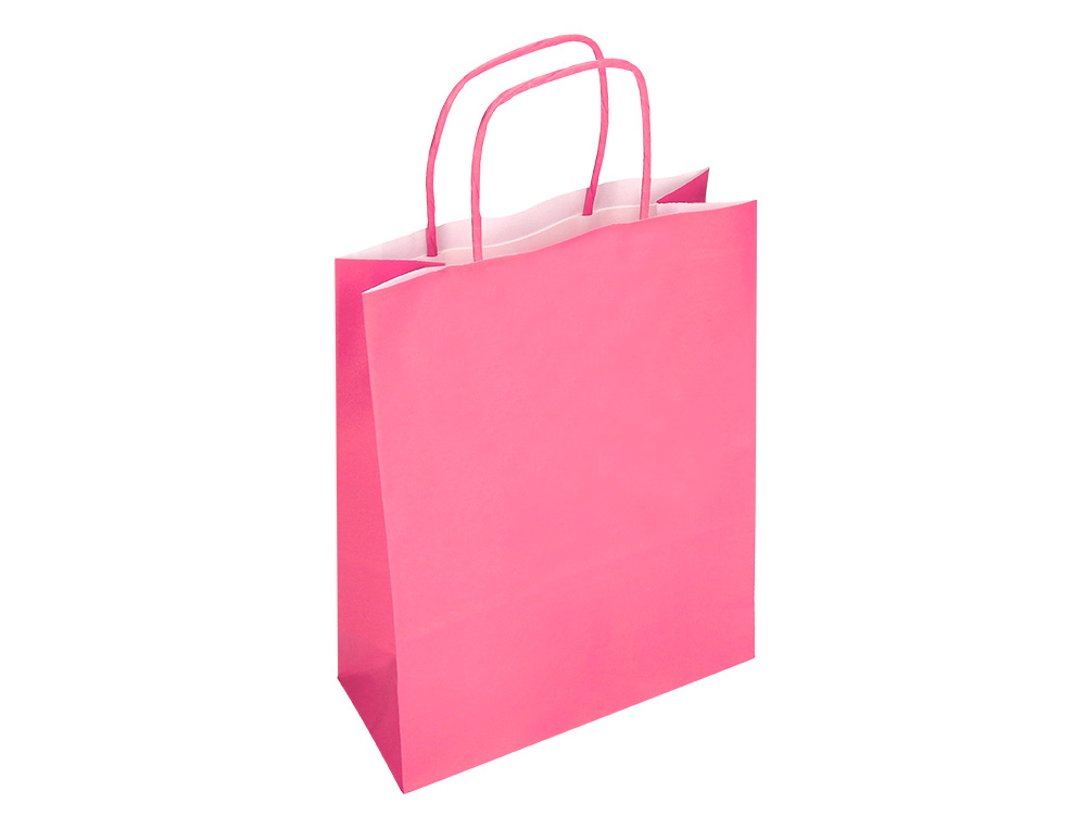 BOLSA PAPEL Q-CONNECT CELULOSA ROSA L CON ASA RETORCIDA 320X400X140 MM