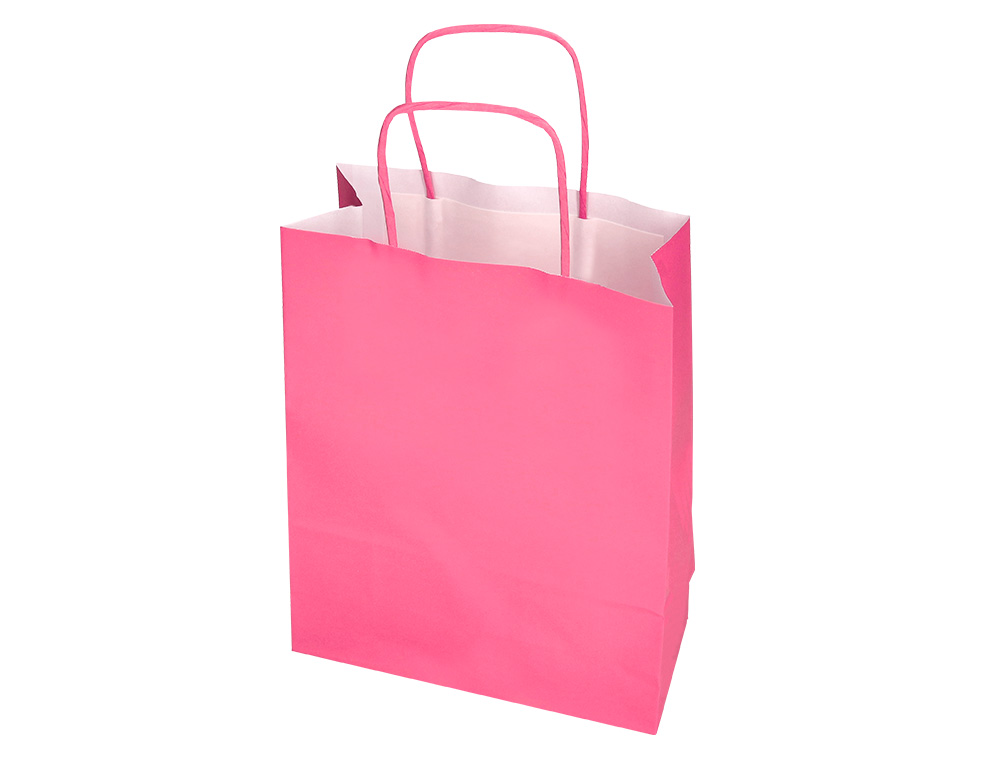 BOLSA PAPEL Q-CONNECT CELULOSA ROSA L CON ASA RETORCIDA 320X400X140 MM