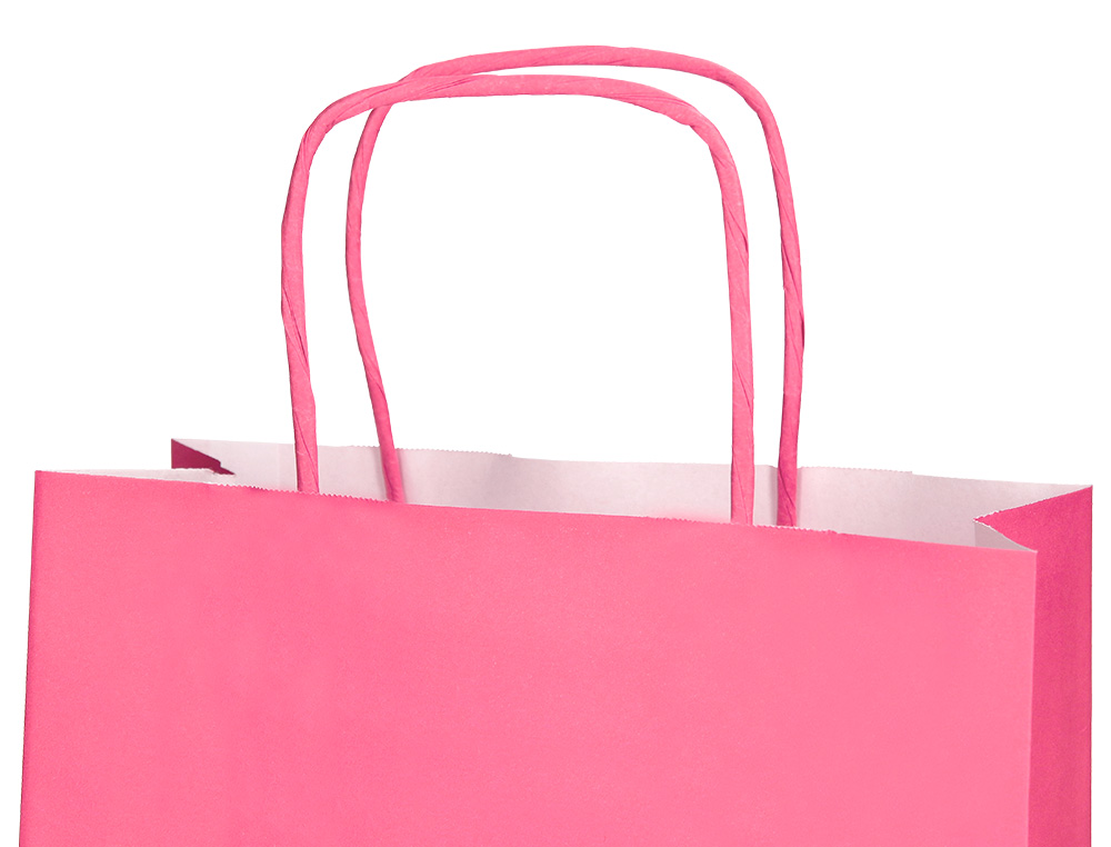 BOLSA PAPEL Q-CONNECT CELULOSA ROSA L CON ASA RETORCIDA 320X400X140 MM