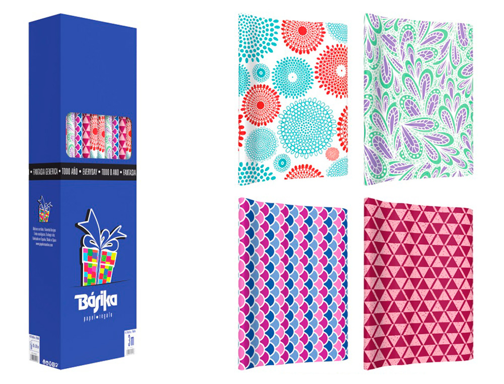 PAPEL DE REGALO BASIKA TODO AO ROLLO ANCHO 1 M LONGITUD 3 M MODELOS SURTIDOS GRAMAJE 50 GR