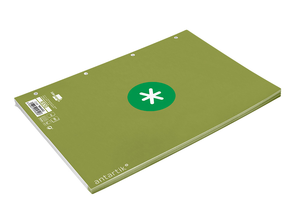 RECAMBIO ANTARTIK A4 80 HOJAS 90GR CUADRO 5MM 4 TALADROS 1 BANDA CON MARCO COLOR VERDE