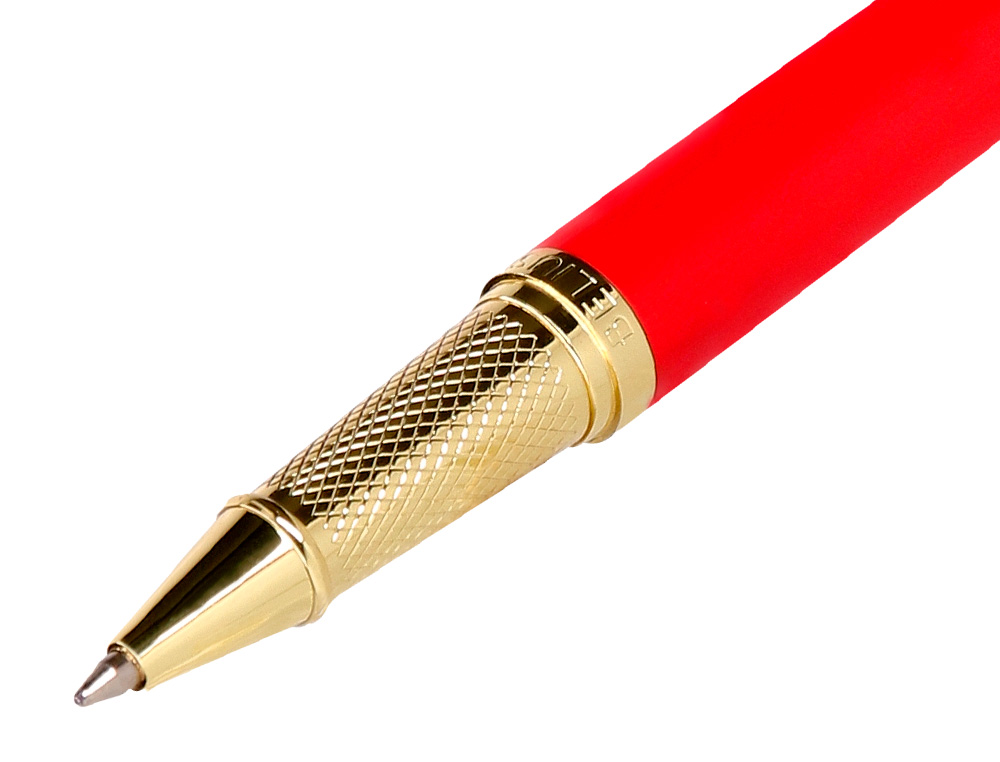 BOLIGRAFO BELIUS PASSION DOR ALUMINIO TEXTURA CEPILLADA COLOR ROJO Y DORADO TINTA AZUL CAJA DE DISEÑO