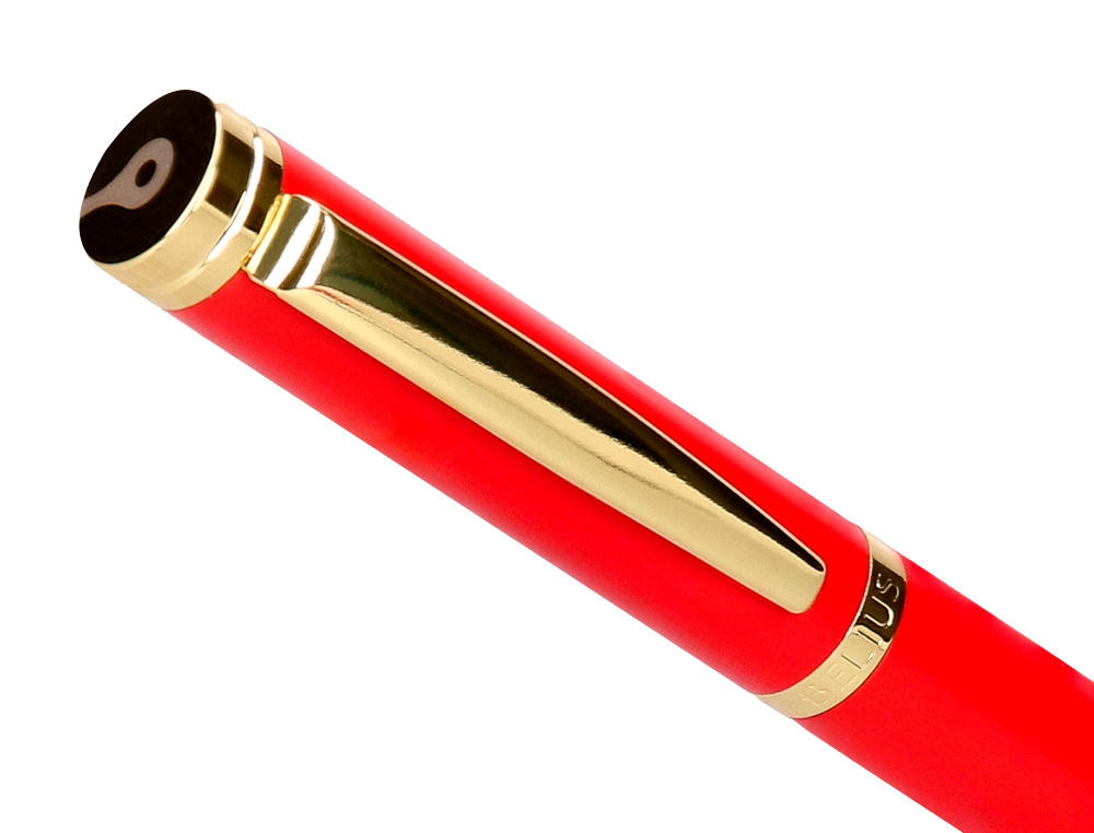 BOLIGRAFO BELIUS PASSION DOR ALUMINIO TEXTURA CEPILLADA COLOR ROJO Y DORADO TINTA AZUL CAJA DE DISEÑO