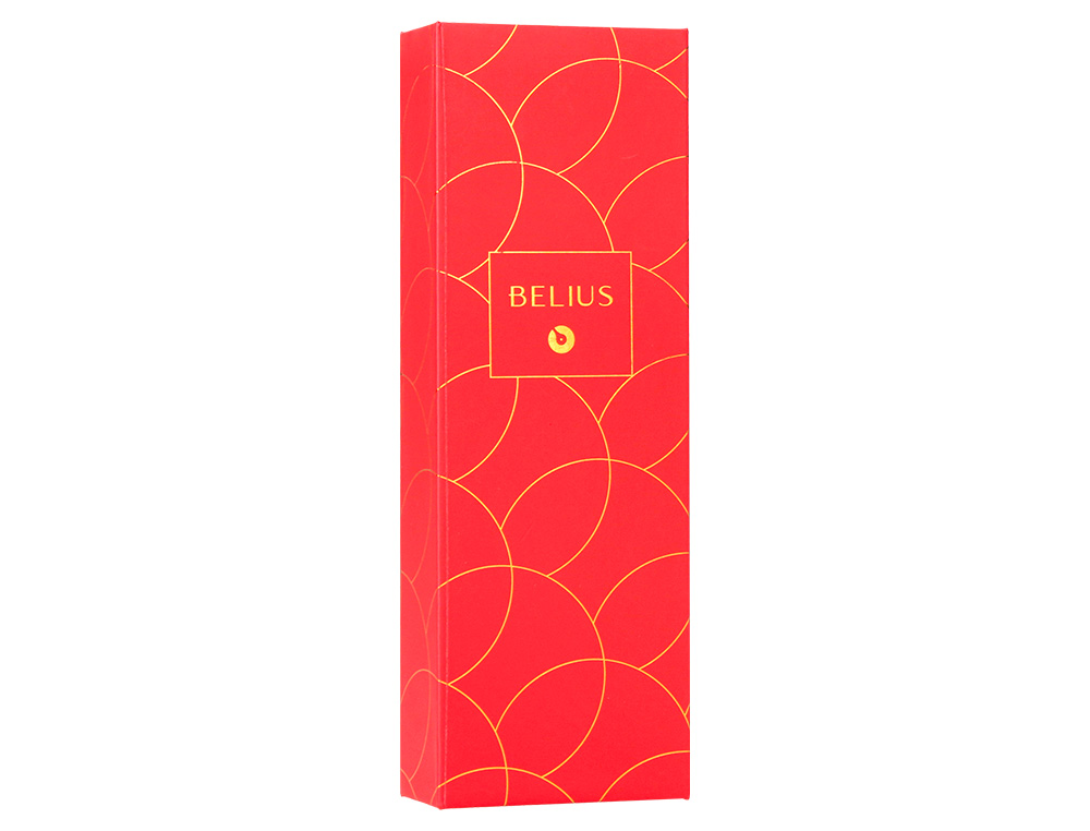 BOLIGRAFO BELIUS PASSION DOR ALUMINIO TEXTURA CEPILLADA COLOR ROJO Y DORADO TINTA AZUL CAJA DE DISEÑO