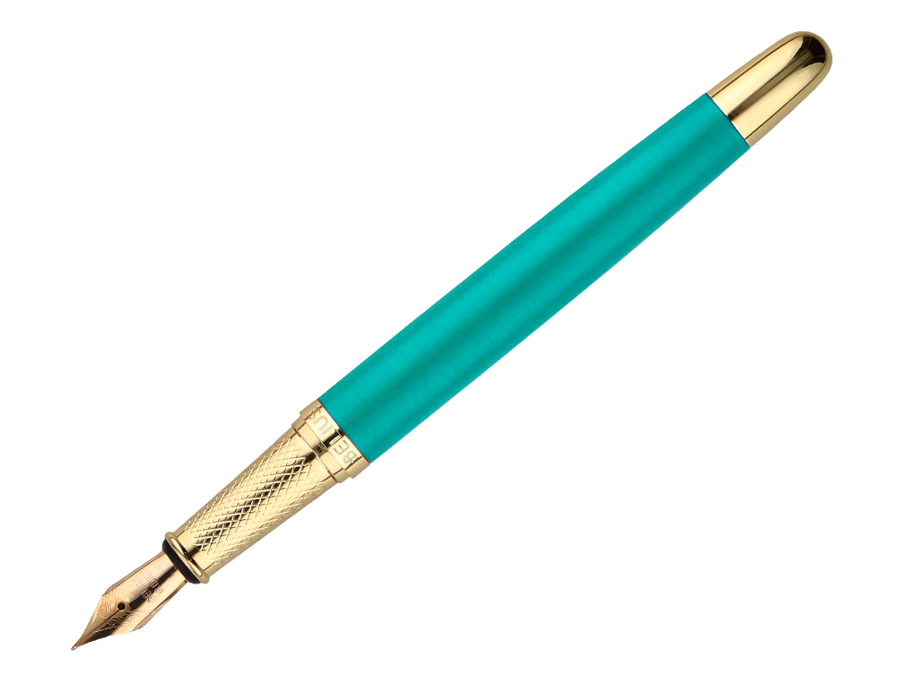PLUMA BELIUS SOIREE ALUMINIO COLOR ART DECO TURQUESA Y DORADO TINTA AZUL CAJA DE DISEO