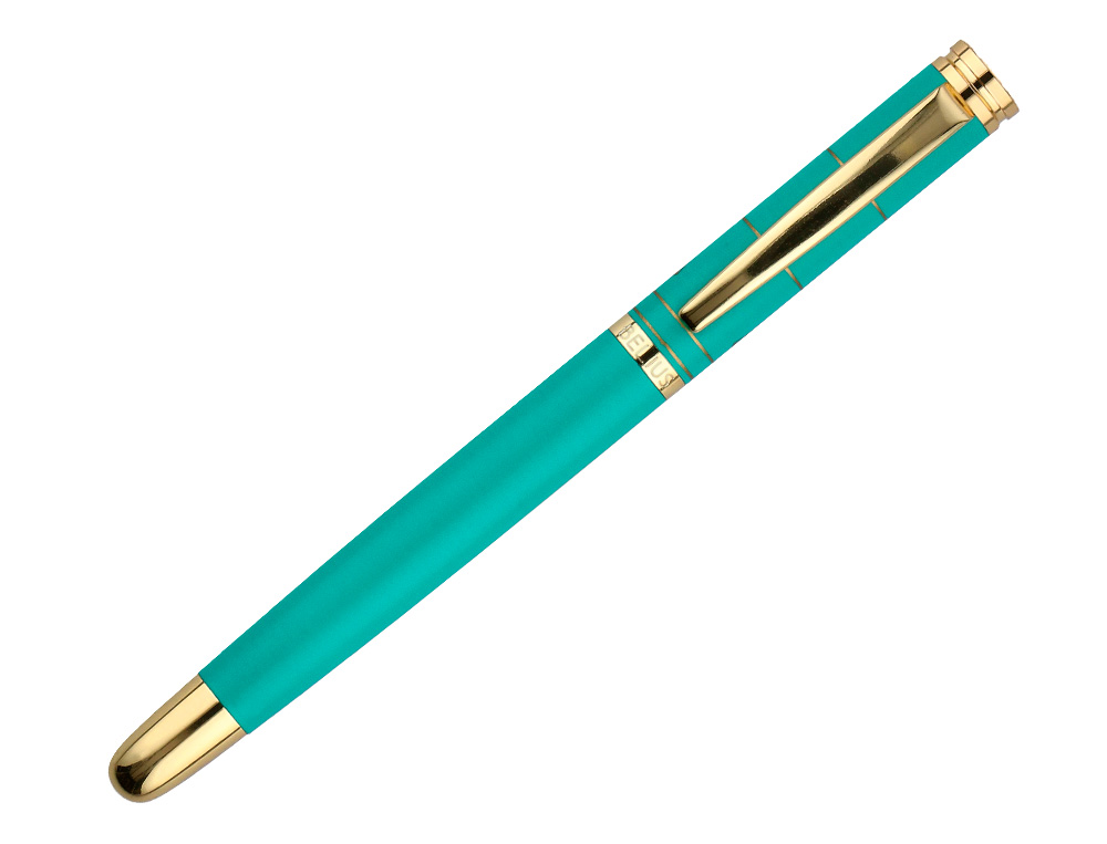 PLUMA BELIUS SOIREE ALUMINIO COLOR ART DECO TURQUESA Y DORADO TINTA AZUL CAJA DE DISEO