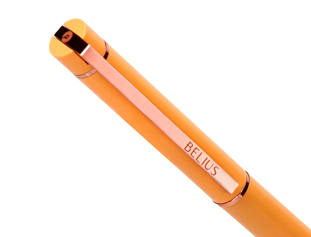 BOLIGRAFO BELIUS ROSE ALUMINIO COLOR NARANJA/ORO ROSA TINTA AZUL CAJA DE DISEO