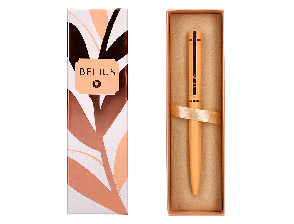 BOLIGRAFO BELIUS ROSE ALUMINIO COLOR NARANJA/ORO ROSA TINTA AZUL CAJA DE DISEO