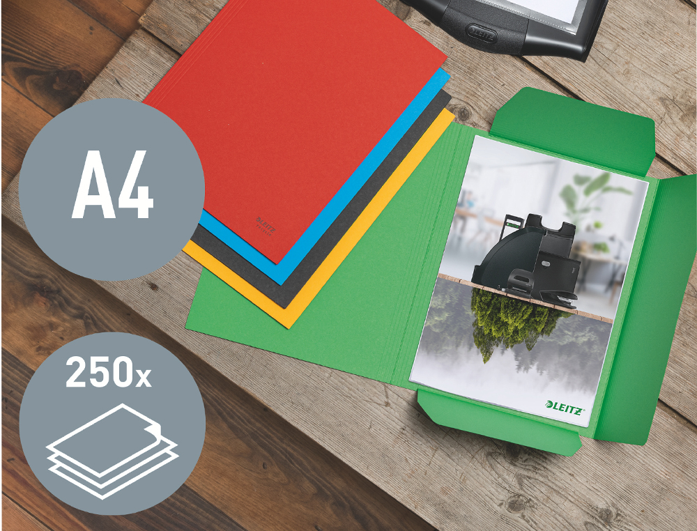 SUBCARPETA LEITZ RECYCLE CON TRES SOLAPAS DIN A4 CARTON 100% RECICLABLE AMARILLO
