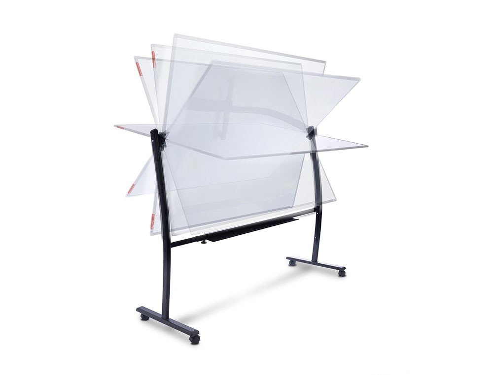 PIZARRA BLANCA ROCADA ACERO LACADO MAGNETICO MARCO ALUMINIO DOBLE CARA VOLTEABLE CURVE 120X150 CM