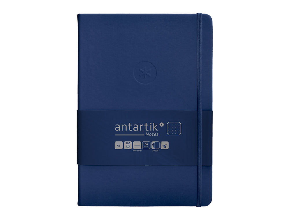 CUADERNO CON GOMILLA ANTARTIK NOTES TAPA DURA A5 HOJAS PUNTOS AZUL MARINO 100 HOJAS 80 GR FSC