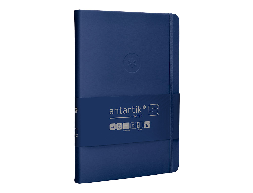 CUADERNO CON GOMILLA ANTARTIK NOTES TAPA DURA A5 HOJAS PUNTOS AZUL MARINO 100 HOJAS 80 GR FSC