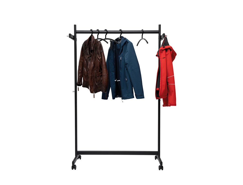 PERCHERO MAULSAMBA 10 COLGADORES CABALLETE CON RUEDAS COLOR NEGRO 116X508X1725 MM