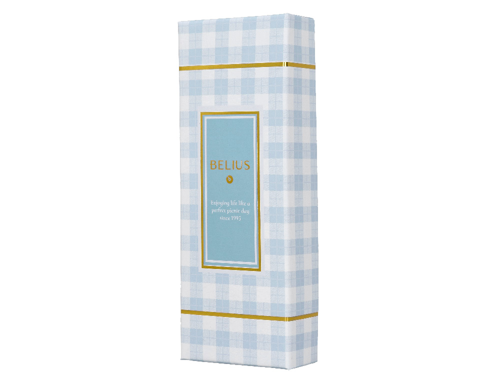 ROLLER BELIUS PERFECT PICNIC DAY ALUMINIO AZUL CELESTE DORADO TINTA COLOR NEGRO CAJA DE DISEO