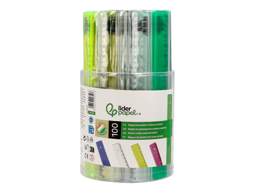 REGLA LIDERPAPEL PLASTICO 16 CM CUBILETE CON 100 UNIDADES COLORES SURTIDOS