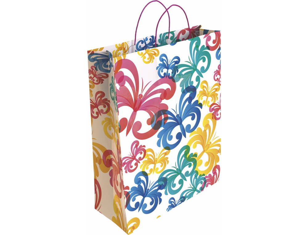 BOLSA PARA REGALO BASIKA PAPEL ESTUCADO 160 GR TODO AO CON ASA RETORCIDA TAMAO M 27+12X37 CM