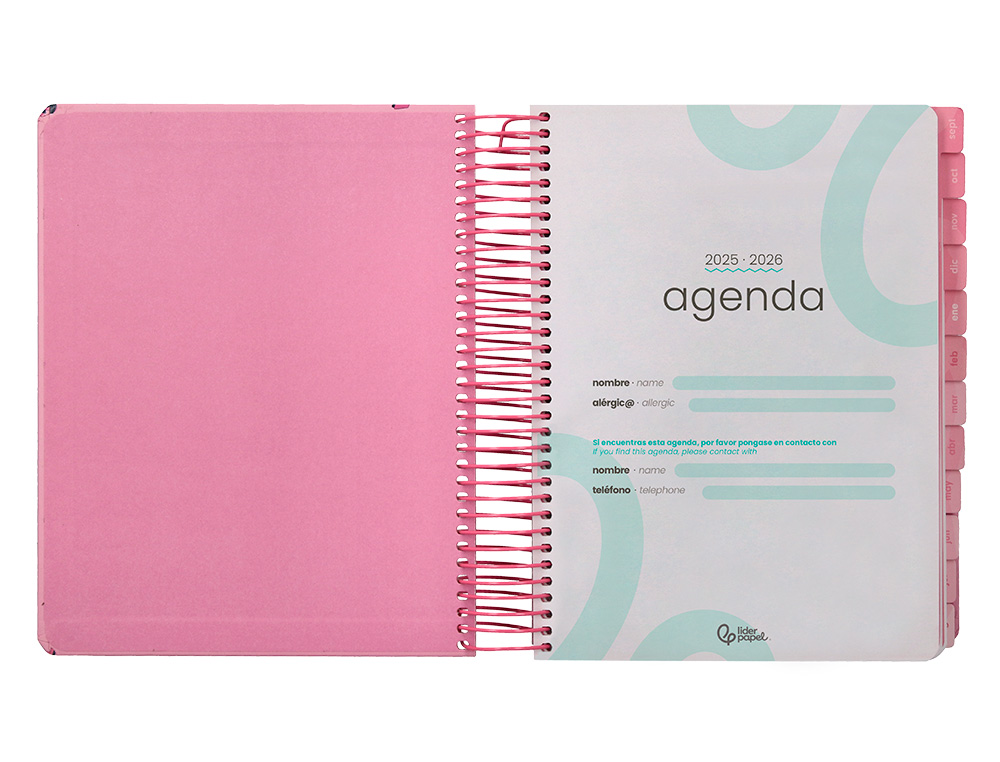 AGENDA ESCOLAR LIDERPAPEL 25-26 ESPIRAL PATTERNS MILITAR ROSA DIA PAGINA A5 BILINGE PAPEL FSC 80 GR