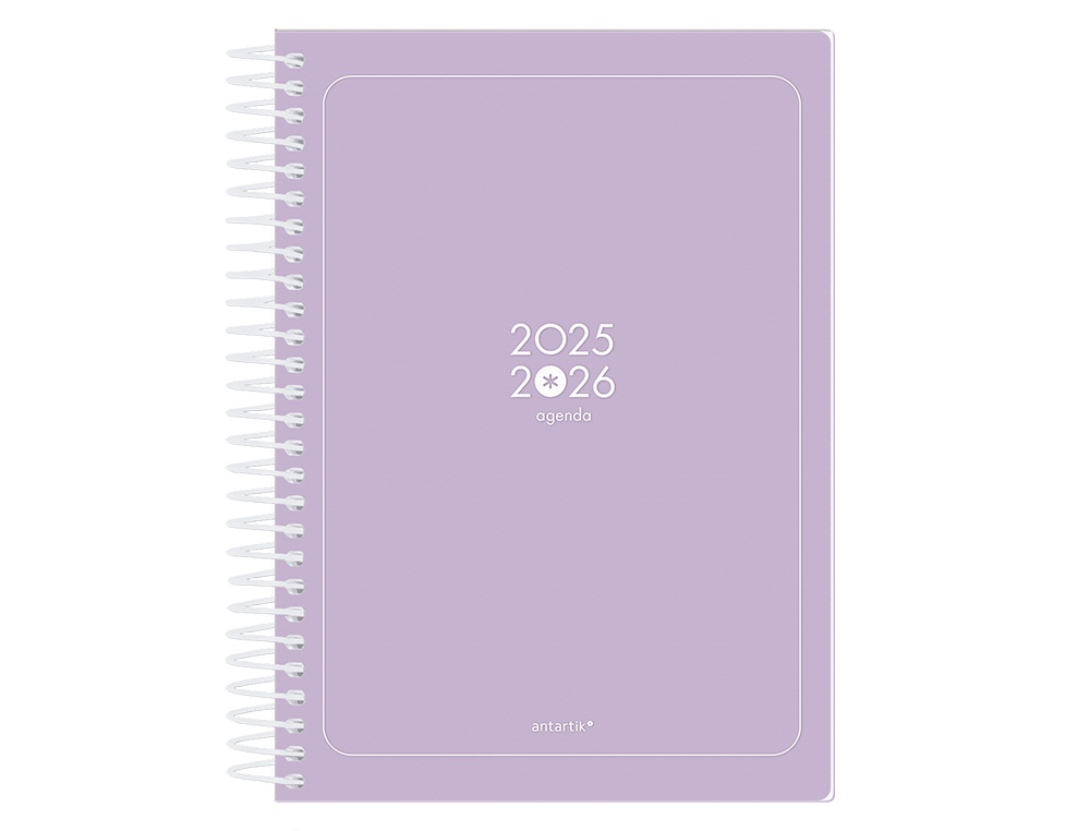 AGENDA ESCOLAR ANTARTIK 25-26 ESPIRAL ESSENTIALS MORADO DIA PAGINA A5 BILINGE PAPEL FSC 80 GR