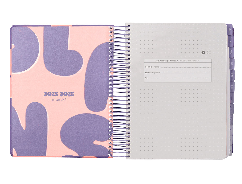 AGENDA ESCOLAR ANTARTIK 25-26 ESPIRAL PLANS MORADO DIA PAGINA A5 BILINGE PAPEL FSC 80 GR