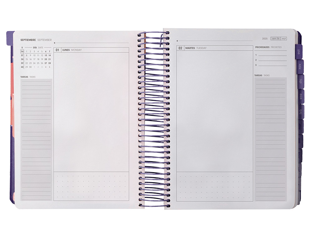 AGENDA ESCOLAR ANTARTIK 25-26 ESPIRAL PLANS MORADO DIA PAGINA A5 BILINGE PAPEL FSC 80 GR