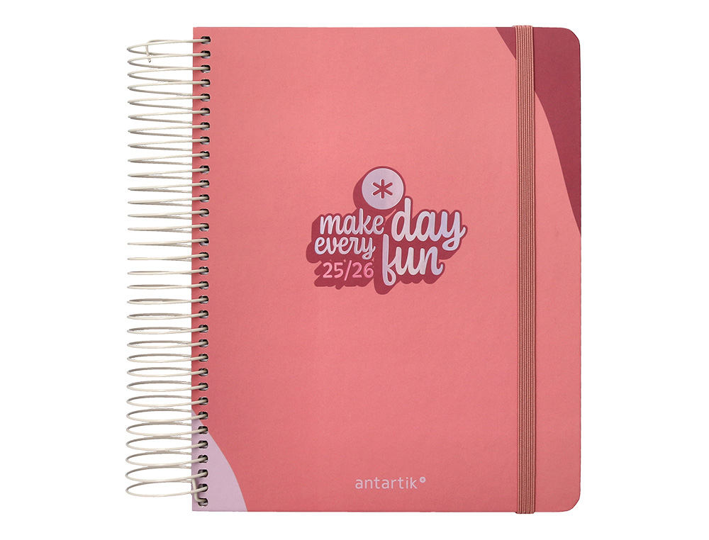 AGENDA ESCOLAR ANTARTIK 25-26 ESPIRAL FUN DAY ROSA DIA PAGINA A5 BILINGE PAPEL FSC 80 GR