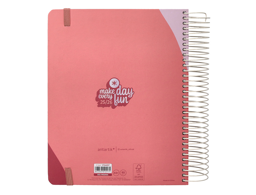 AGENDA ESCOLAR ANTARTIK 25-26 ESPIRAL FUN DAY ROSA DIA PAGINA A5 BILINGE PAPEL FSC 80 GR