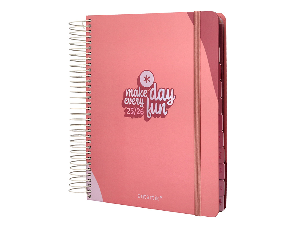 AGENDA ESCOLAR ANTARTIK 25-26 ESPIRAL FUN DAY ROSA DIA PAGINA A5 BILINGE PAPEL FSC 80 GR
