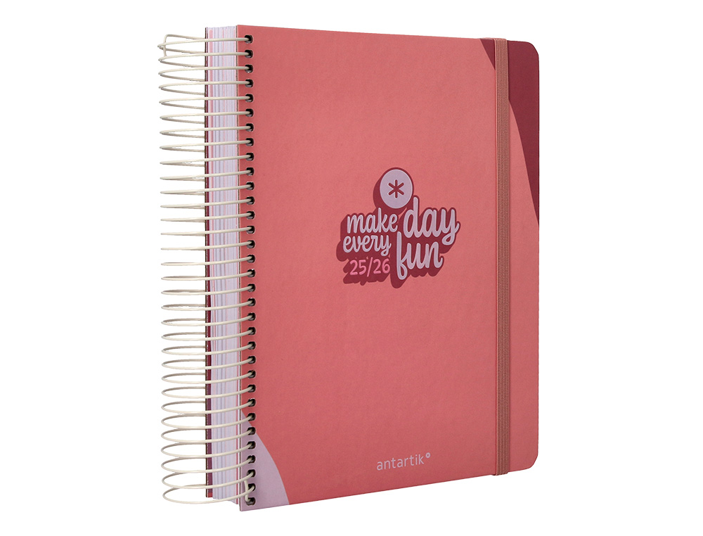 AGENDA ESCOLAR ANTARTIK 25-26 ESPIRAL FUN DAY ROSA DIA PAGINA A5 BILINGE PAPEL FSC 80 GR