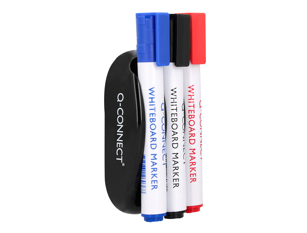 BORRADOR Q-CONNECT MAGNETICO PARA PIZARRA BLANCA CON 3 ROTULADORES AZUL NEGRO Y ROJO