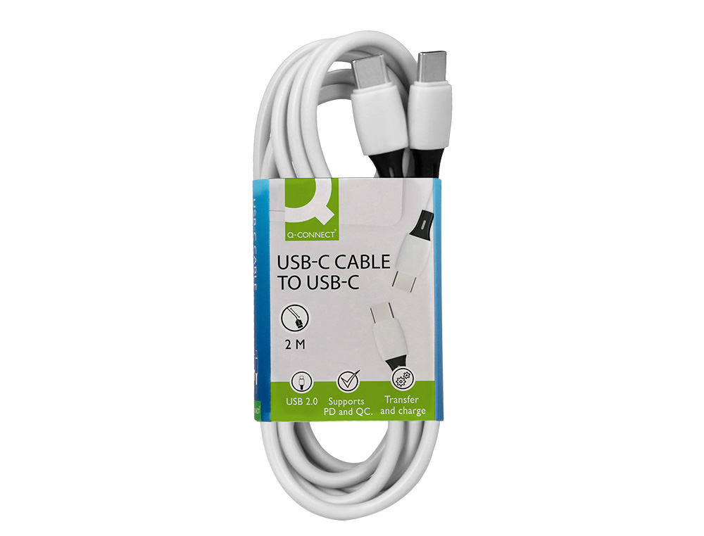 CABLE USB-C A USB-C Q-CONNECT PVC LONGITUD 2M BLANCO