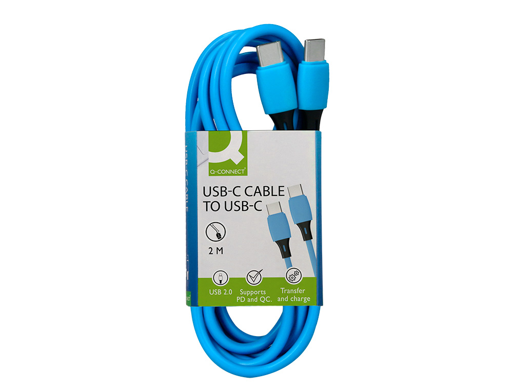 CABLE USB-C A USB-C Q-CONNECT PVC LONGITUD 2M AZUL