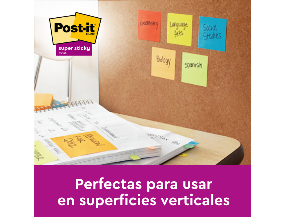 BLOC DE NOTAS ADHESIVAS QUITA Y PON POST IT SUPER STICKY CARNIVAL 100% PEFC 76X127 MM PACK DE 6 BLOCS COLORES
