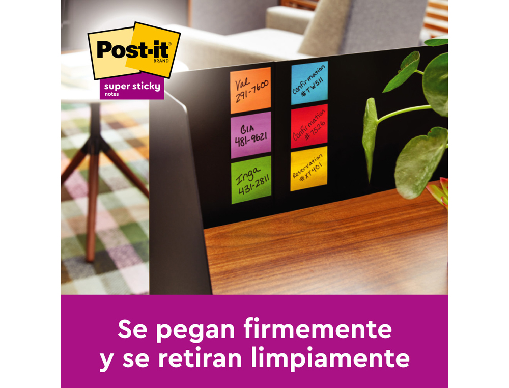 BLOC DE NOTAS ADHESIVAS QUITA Y PON POST IT SUPER STICKY CARNIVAL 100% PEFC 76X127 MM PACK DE 6 BLOCS COLORES