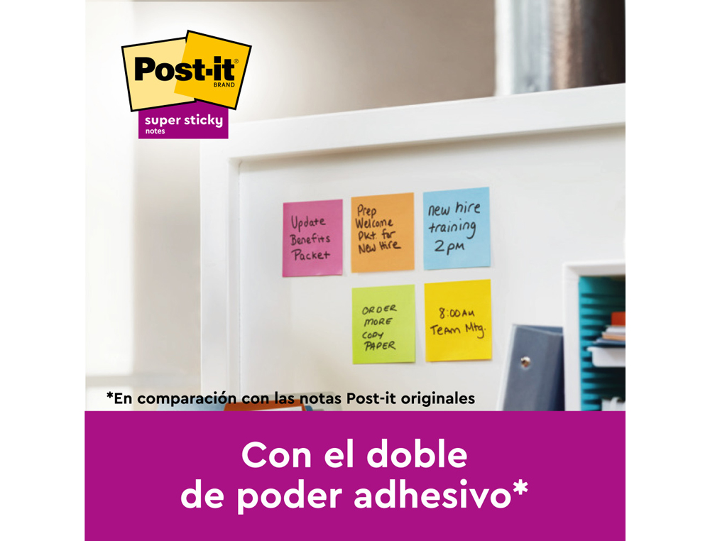 BLOC DE NOTAS ADHESIVAS QUITA Y PON POST IT SUPER STICKY CARNIVAL 100% PEFC 76X127 MM PACK DE 6 BLOCS COLORES