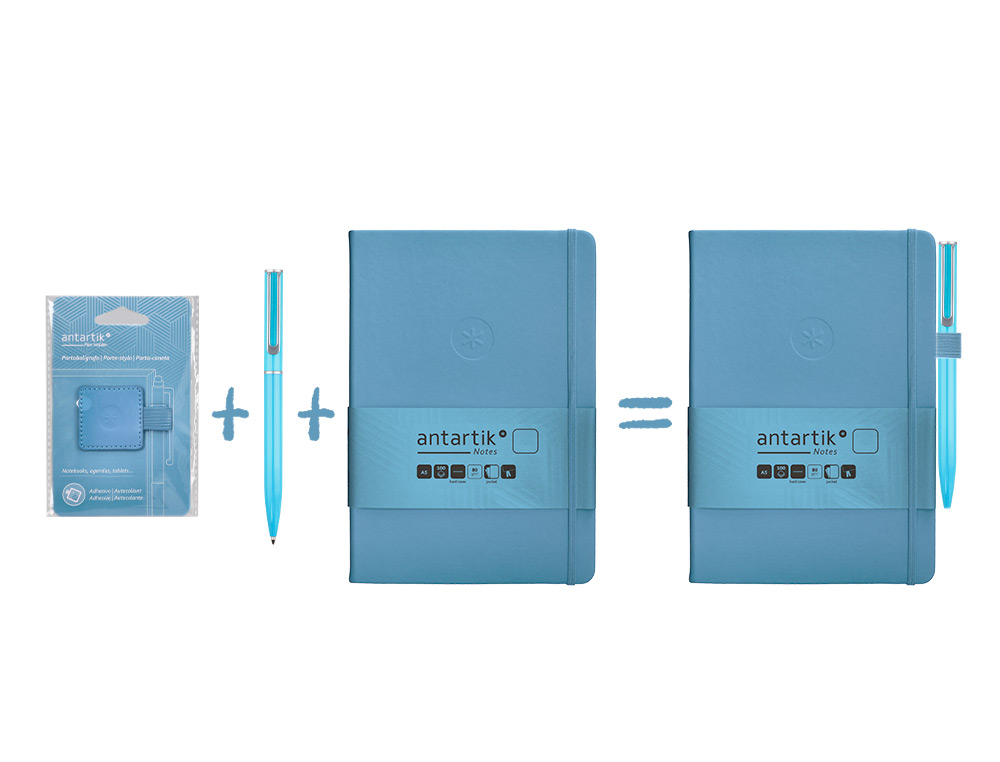 PORTABOLIGRAFO AUTOADHESIVO ANTARTIK PARA CUADERNO NOTE CON ELASTICO HASTA 15 MM GROSOR 80 MM AZUL CLARO 40X40