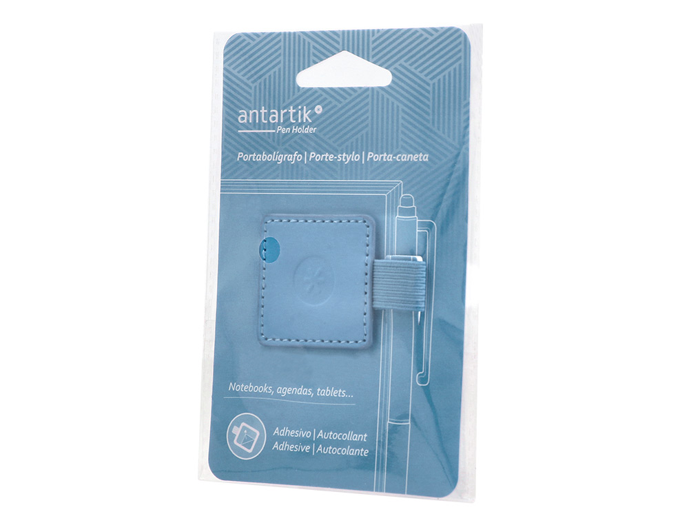 PORTABOLIGRAFO AUTOADHESIVO ANTARTIK PARA CUADERNO NOTE CON ELASTICO HASTA 15 MM GROSOR 80 MM AZUL CLARO 40X40
