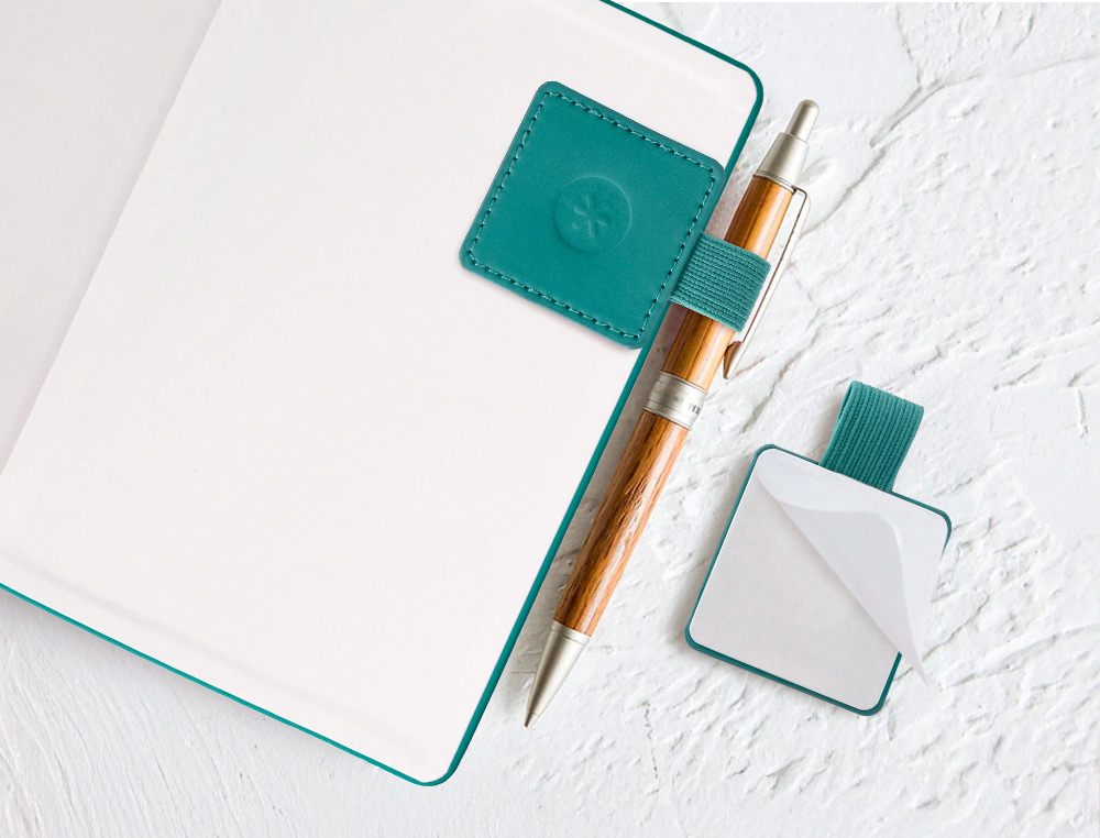PORTABOLIGRAFO AUTOADHESIVO ANTARTIK PARA CUADERNO NOTE CON ELASTICO HASTA 15 MM GROSOR 80 MM VERDE AGUAMARINA