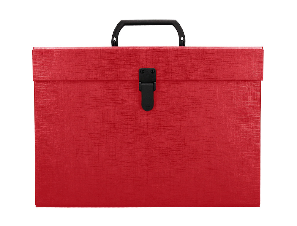MALETIN LIDERPAPEL CON FUELLE Y ASA CARTON FORRADO 19 DEPARTAMENTOS 255X390X120 MM COLOR ROJO