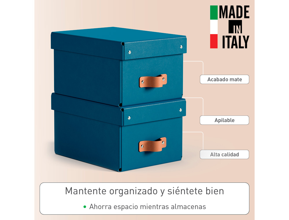 CAJA DE ALMACENAJE LEITZ CARTON PEQUEÑA CON ASA DE PIEL COLOR AZUL PACK DE 2 UNIDADES