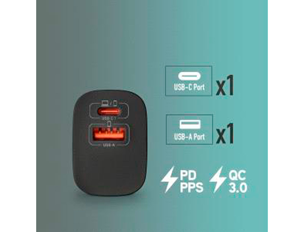 CARGADOR NGS DE PARED GAN ULTRARAPIDO PARA PORTATIL DE 33W CON 2 PUERTOS USB-C + USB-A