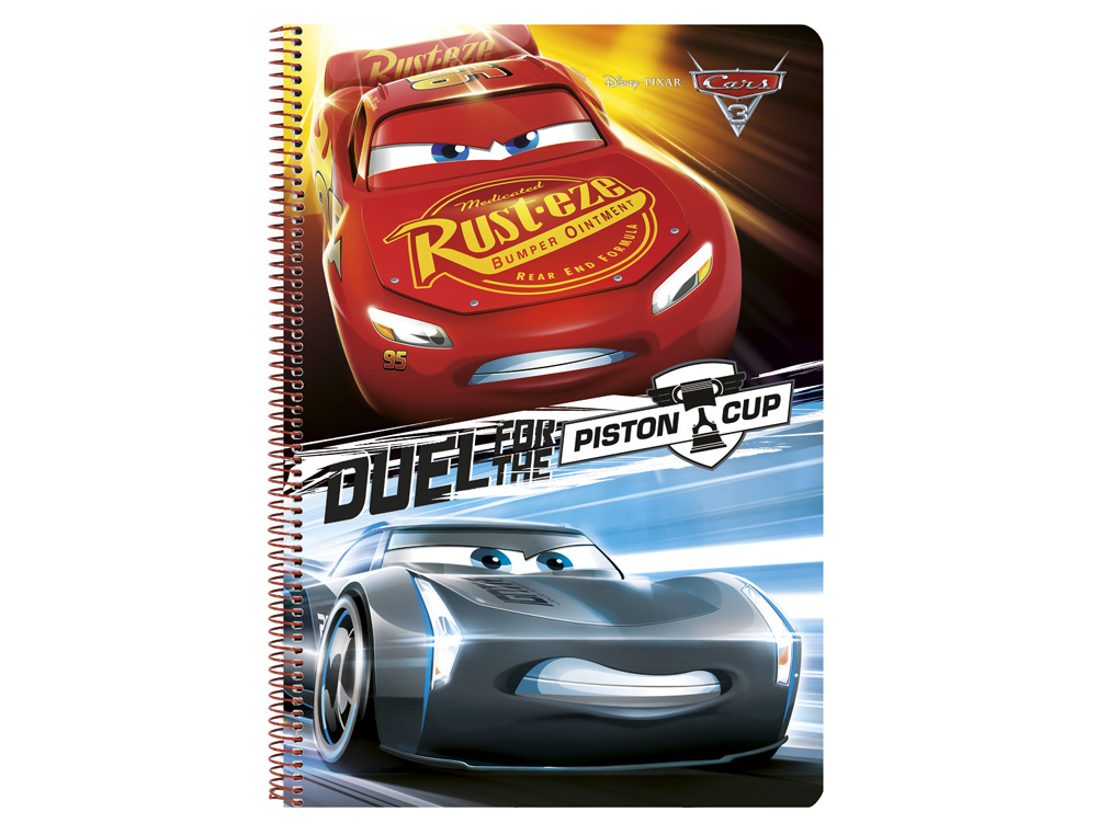 CUADERNO ESPIRAL SAFTA FOLIO 80 H 60 GR CUADRO 4 MM TAPA EXTRADURA CARS 3
