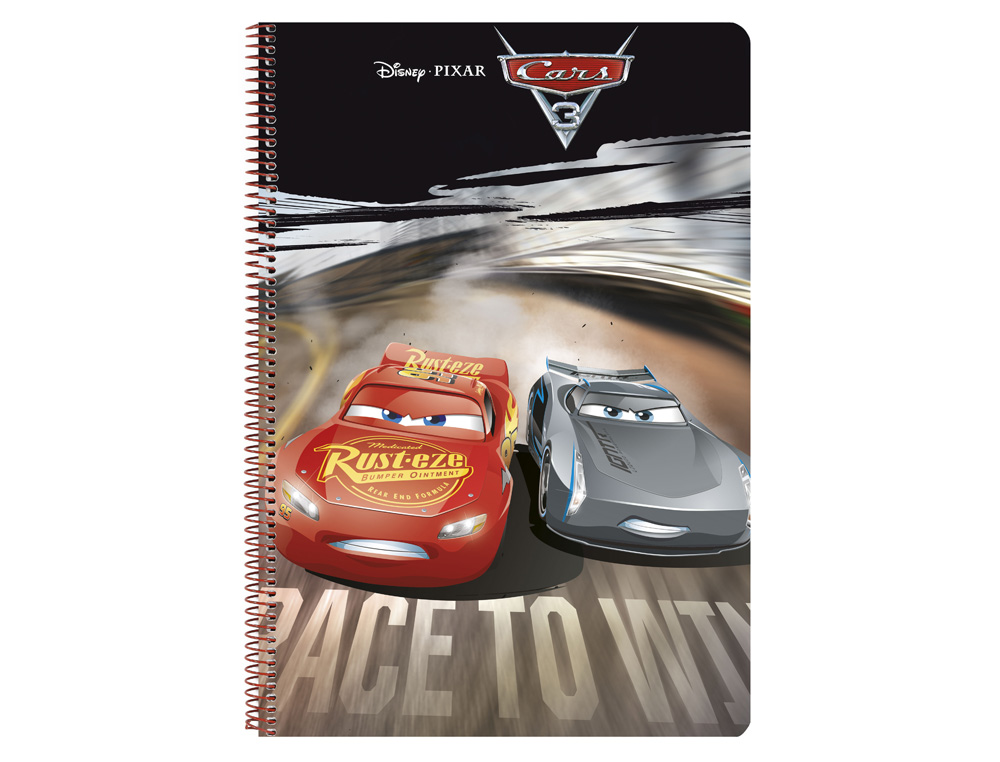 CUADERNO ESPIRAL SAFTA FOLIO 80 H 60 GR CUADRO 4 MM TAPA EXTRADURA CARS 3