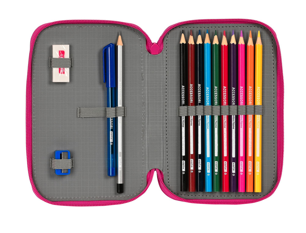 PLUMIER ESCOLAR SAFTA DOBLE PEQUEO 28 PIEZAS PIN Y PON 195X125X40 MM