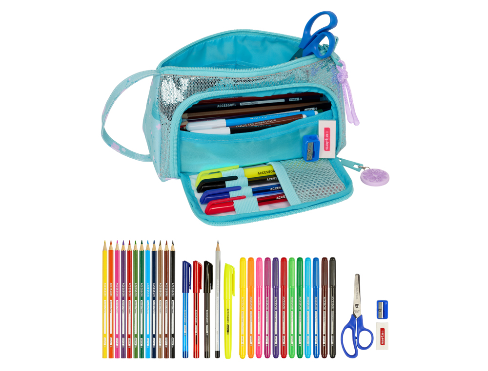 BOLSO ESCOLAR PORTATODO SAFTA CON BOLSILLO DESPLEGABLE FROZEN II HELLO SPRING 85X200X110 MM