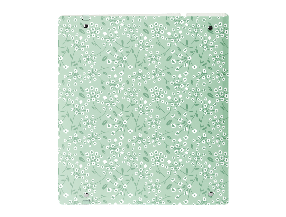 CARPETA CON RECAMBIO SAFTA DIN A4 CUADRO 5 MM POLIPROPILENO FOAM 4 ANILLAS 35MM ESTAMPADOS FLORAL VERDE