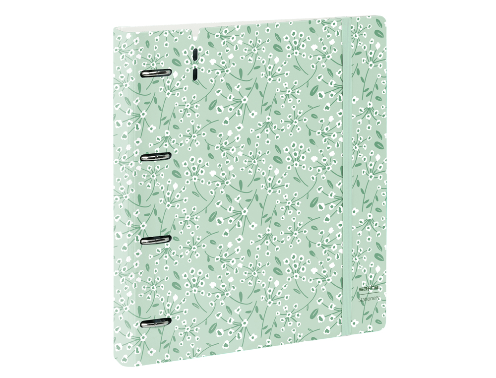 CARPETA CON RECAMBIO SAFTA DIN A4 CUADRO 5 MM POLIPROPILENO FOAM 4 ANILLAS 35MM ESTAMPADOS FLORAL VERDE
