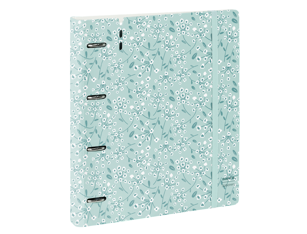 CARPETA CON RECAMBIO SAFTA DIN A4 CUADRO 5 MM POLIPROPILENO FOAM 4 ANILLAS 35MM ESTAMPADOS FLORAL AZUL