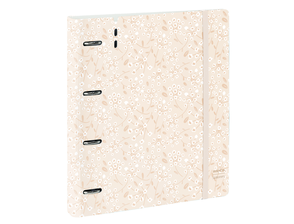 CARPETA CON RECAMBIO SAFTA DIN A4 CUADRO 5 MM POLIPROPILENO FOAM 4 ANILLAS 35MM ESTAMPADOS FLORAL ROSA